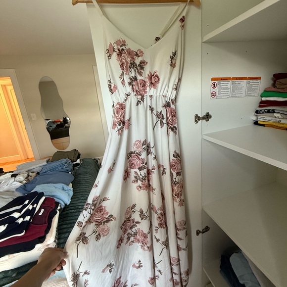 Floral Maxi Dress with Pink Roses - Picture 1 of 2